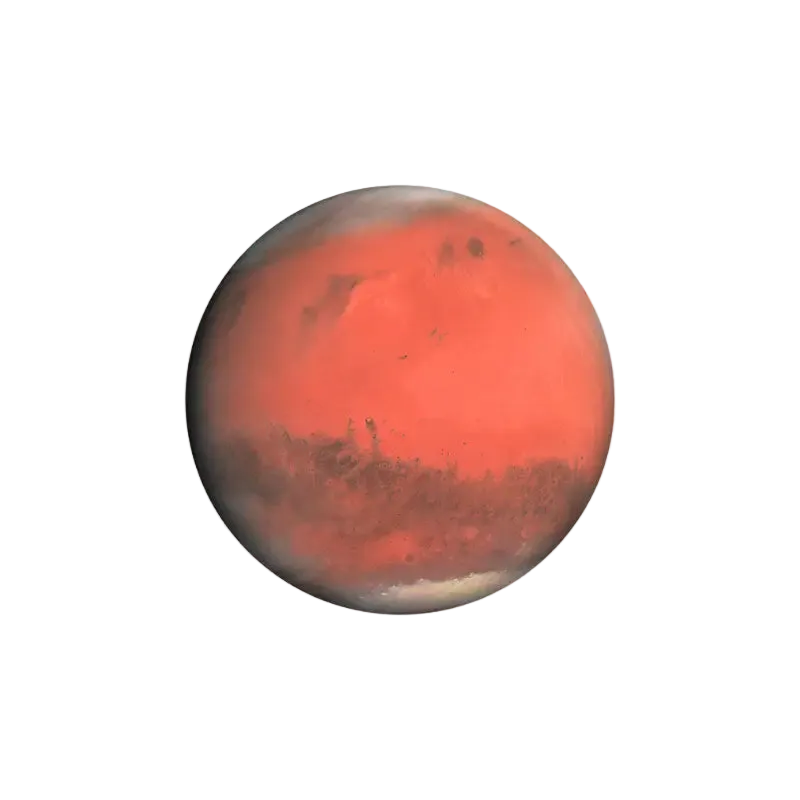 Red planet-like object on a white background